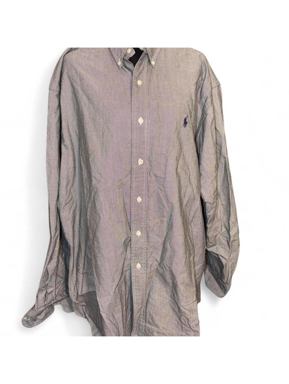 Vintage 90s Ralph Lauren Blake Stripe Button Down Shirt Gray Cotton L Oversized